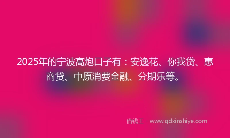 2025年的宁波高炮口子有：安逸花、你我贷、惠商贷、中原消费金融、分期乐等。