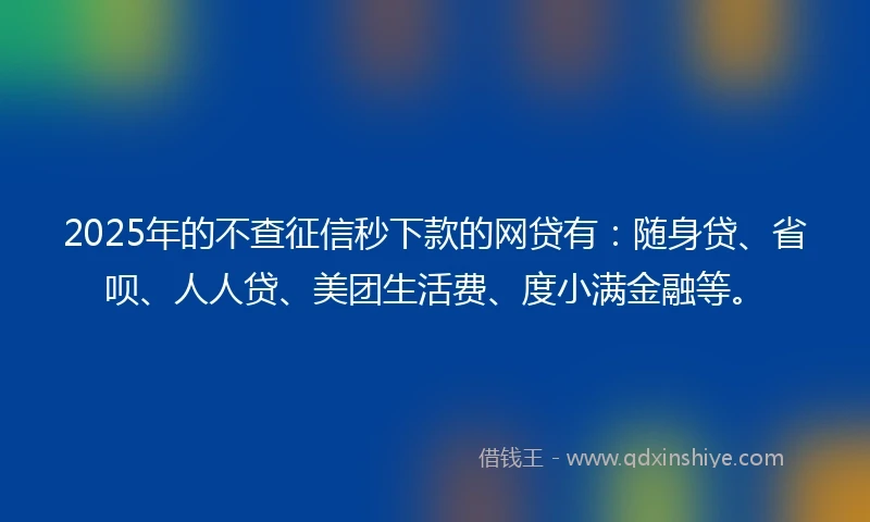 2025年的不查征信秒下款的网贷有：随身贷、省呗、人人贷、美团生活费、度小满金融等。