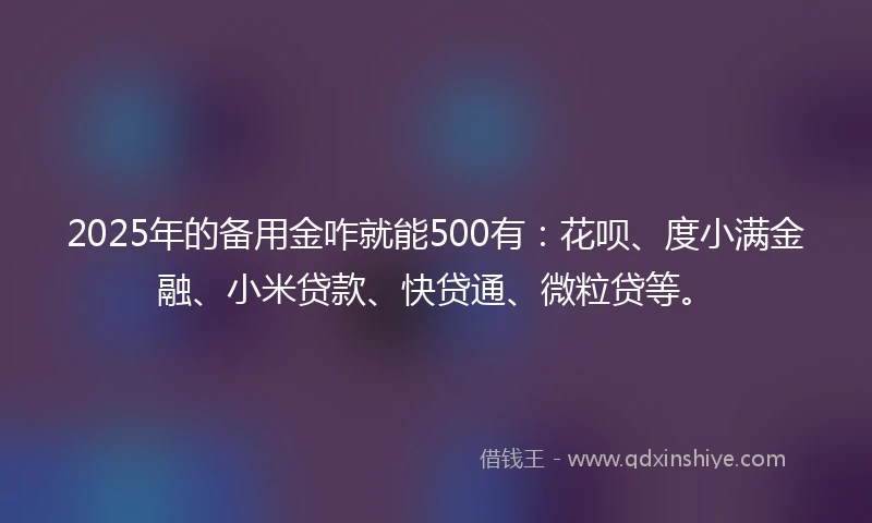 2025年的备用金咋就能500有：花呗、度小满金融、小米贷款、快贷通、微粒贷等。