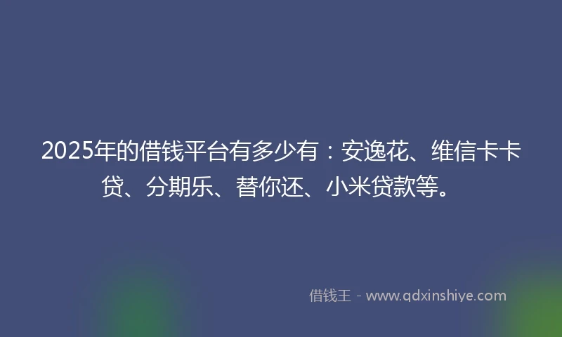 2025年的借钱平台有多少有：安逸花、维信卡卡贷、分期乐、替你还、小米贷款等。