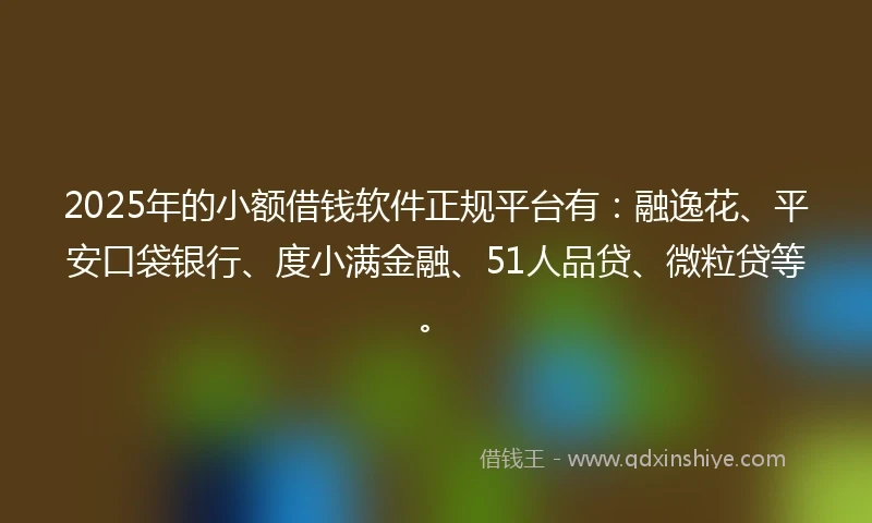 2025年的小额借钱软件正规平台有：融逸花、平安口袋银行、度小满金融、51人品贷、微粒贷等。