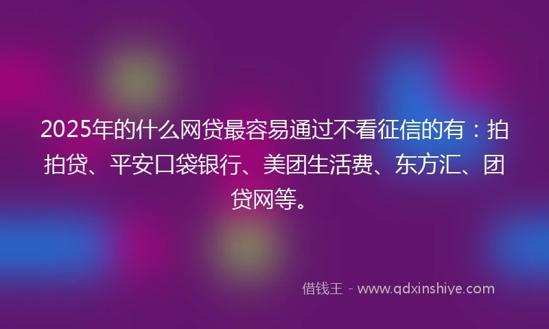 2025年的什么网贷最容易通过不看征信的有：拍拍贷、平安口袋银行、美团生活费、东方汇、团贷网等。