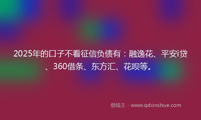 2025年的口子不看征信负债有：融逸花、平安i贷、360借条、东方汇、花呗等。