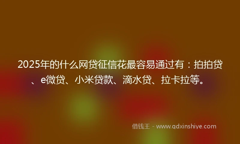2025年的什么网贷征信花最容易通过有：拍拍贷、e微贷、小米贷款、滴水贷、拉卡拉等。