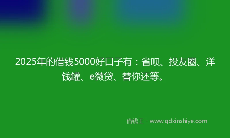 2025年的借钱5000好口子有：省呗、投友圈、洋钱罐、e微贷、替你还等。