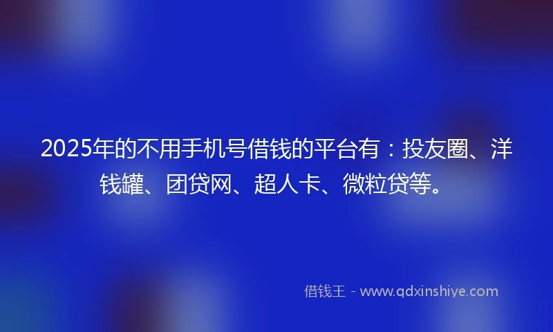 2025年的不用手机号借钱的平台有：投友圈、洋钱罐、团贷网、超人卡、微粒贷等。