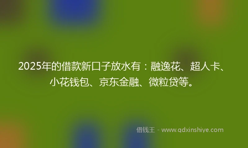 2025年的借款新口子放水有：融逸花、超人卡、小花钱包、京东金融、微粒贷等。