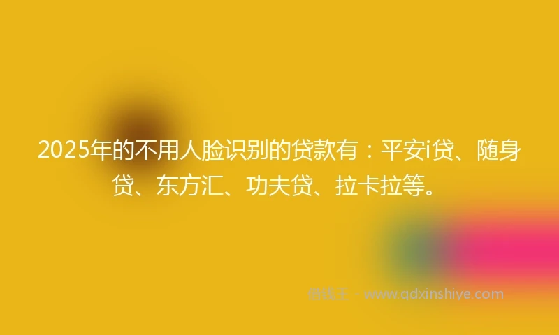 2025年的不用人脸识别的贷款有：平安i贷、随身贷、东方汇、功夫贷、拉卡拉等。