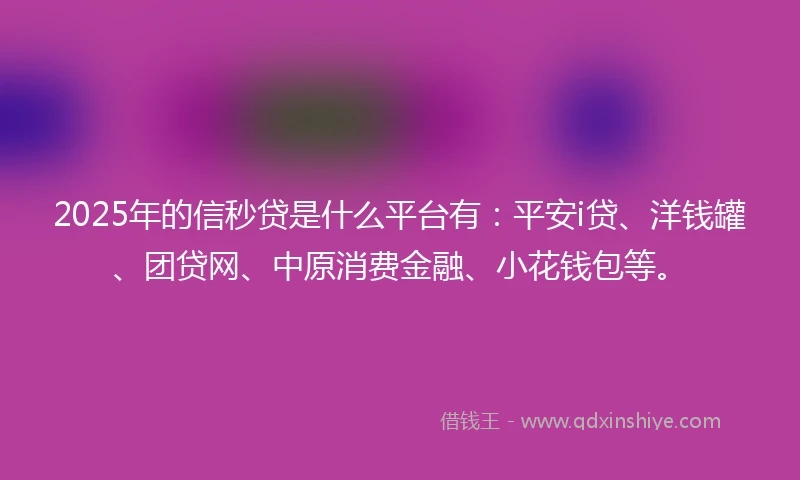 2025年的信秒贷是什么平台有：平安i贷、洋钱罐、团贷网、中原消费金融、小花钱包等。