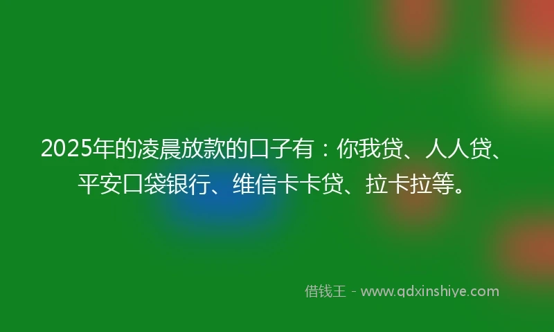 2025年的凌晨放款的口子有：你我贷、人人贷、平安口袋银行、维信卡卡贷、拉卡拉等。