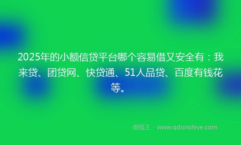 2025年的小额信贷平台哪个容易借又安全有：我来贷、团贷网、快贷通、51人品贷、百度有钱花等。