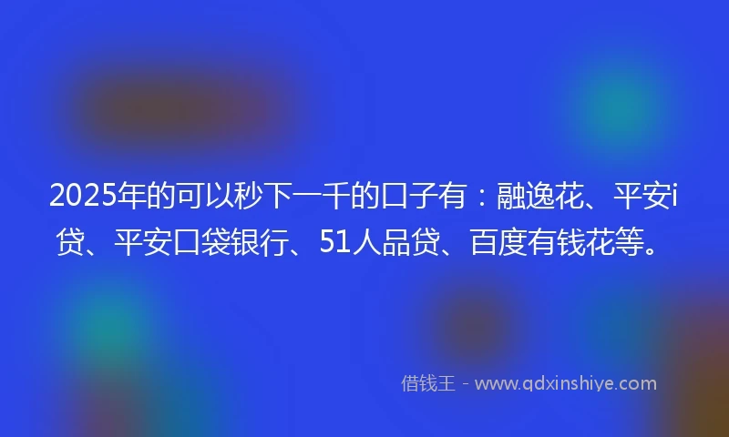 2025年的可以秒下一千的口子有：融逸花、平安i贷、平安口袋银行、51人品贷、百度有钱花等。