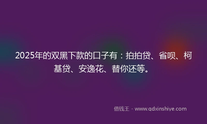 2025年的双黑下款的口子有：拍拍贷、省呗、柯基贷、安逸花、替你还等。
