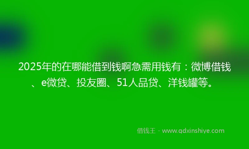 2025年的在哪能借到钱啊急需用钱有：微博借钱、e微贷、投友圈、51人品贷、洋钱罐等。