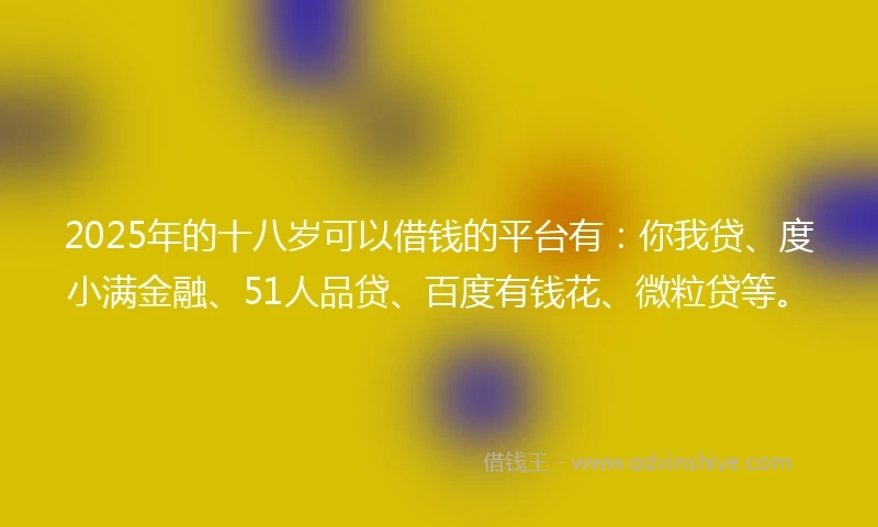 2025年的十八岁可以借钱的平台有：你我贷、度小满金融、51人品贷、百度有钱花、微粒贷等。