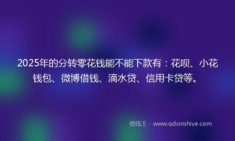2025年的分转零花钱能不能下款有：花呗、小花钱包、微博借钱、滴水贷、信用卡贷等。