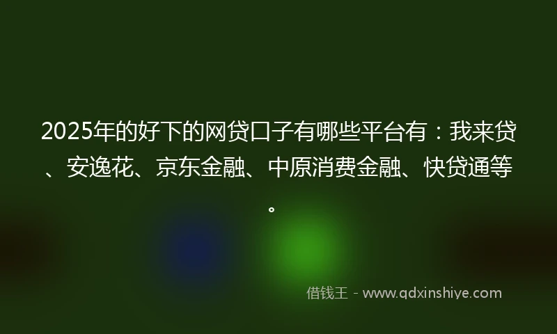2025年的好下的网贷口子有哪些平台有：我来贷、安逸花、京东金融、中原消费金融、快贷通等。