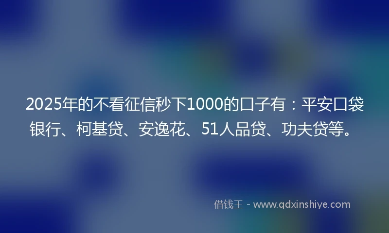 2025年的不看征信秒下1000的口子有：平安口袋银行、柯基贷、安逸花、51人品贷、功夫贷等。