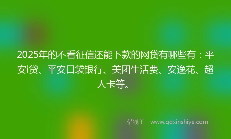 2025年的不看征信还能下款的网贷有哪些有：平安i贷、平安口袋银行、美团生活费、安逸花、超人卡等。