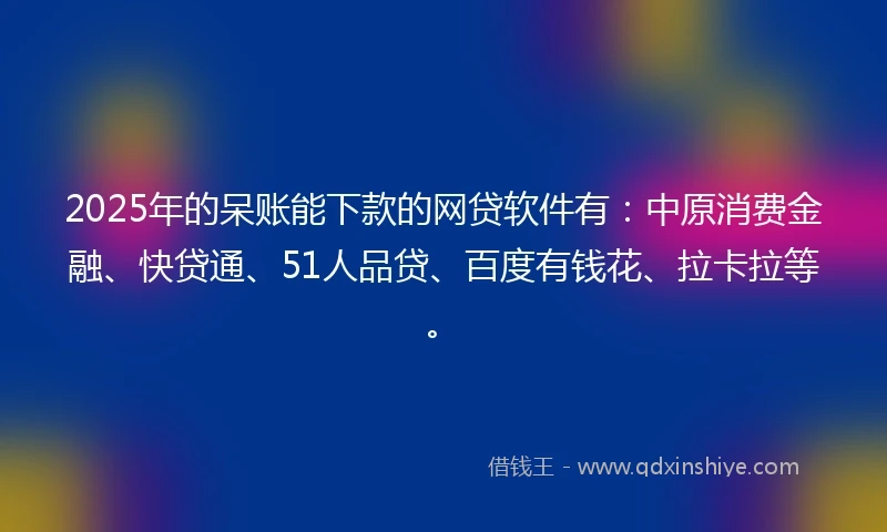 2025年的呆账能下款的网贷软件有：中原消费金融、快贷通、51人品贷、百度有钱花、拉卡拉等。