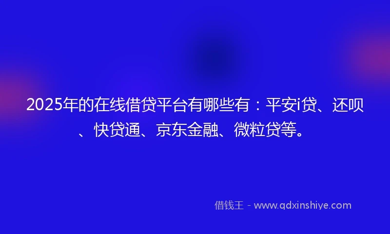 2025年的在线借贷平台有哪些有：平安i贷、还呗、快贷通、京东金融、微粒贷等。