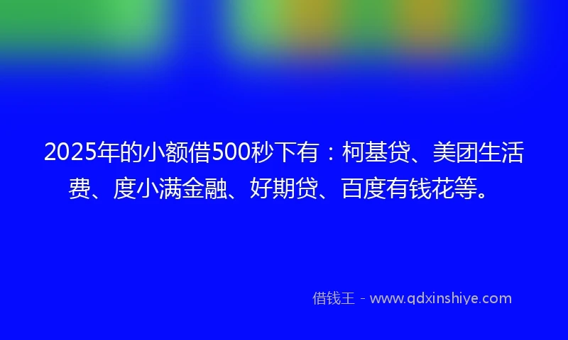 2025年的小额借500秒下有：柯基贷、美团生活费、度小满金融、好期贷、百度有钱花等。