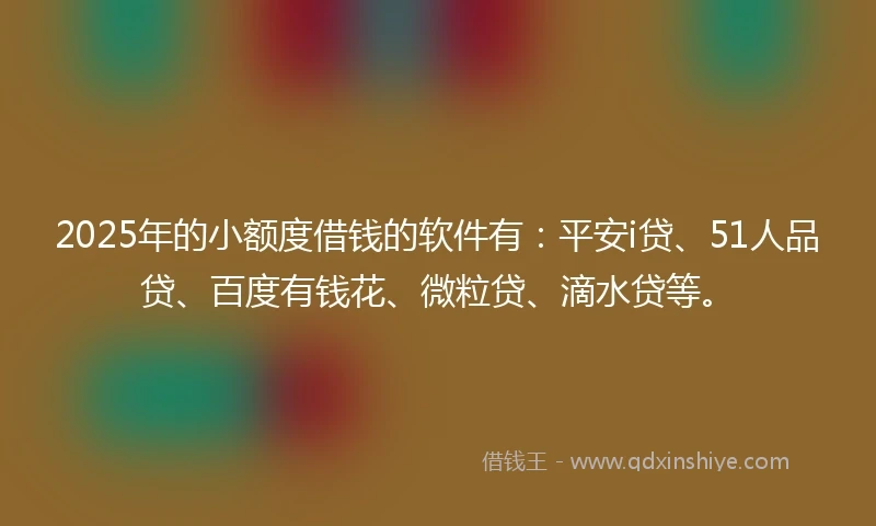 2025年的小额度借钱的软件有：平安i贷、51人品贷、百度有钱花、微粒贷、滴水贷等。