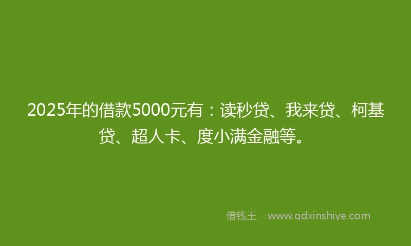 2025年的借款5000元有：读秒贷、我来贷、柯基贷、超人卡、度小满金融等。