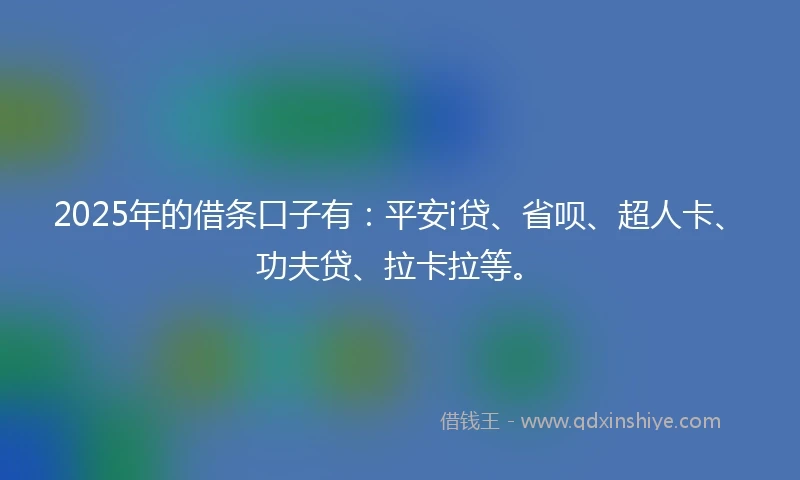 2025年的借条口子有：平安i贷、省呗、超人卡、功夫贷、拉卡拉等。