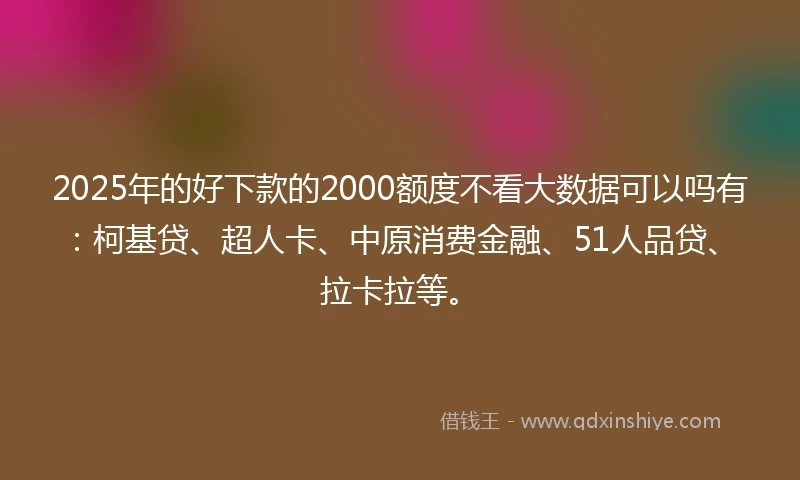 2025年的好下款的2000额度不看大数据可以吗有:柯基贷、超人卡、中原消费金融、51人品贷、拉卡拉等。