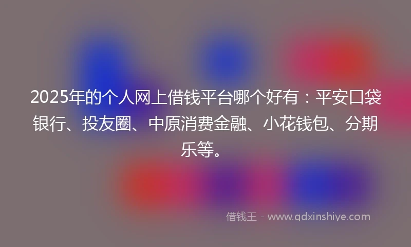 2025年的个人网上借钱平台哪个好有：平安口袋银行、投友圈、中原消费金融、小花钱包、分期乐等。