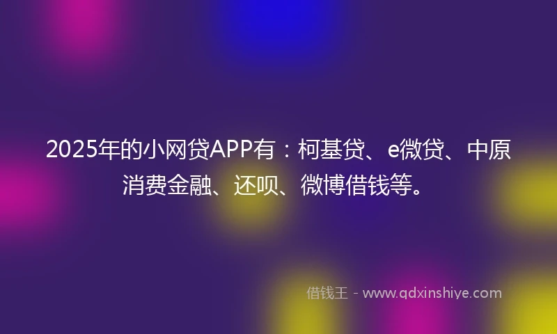 2025年的小网贷APP有：柯基贷、e微贷、中原消费金融、还呗、微博借钱等。
