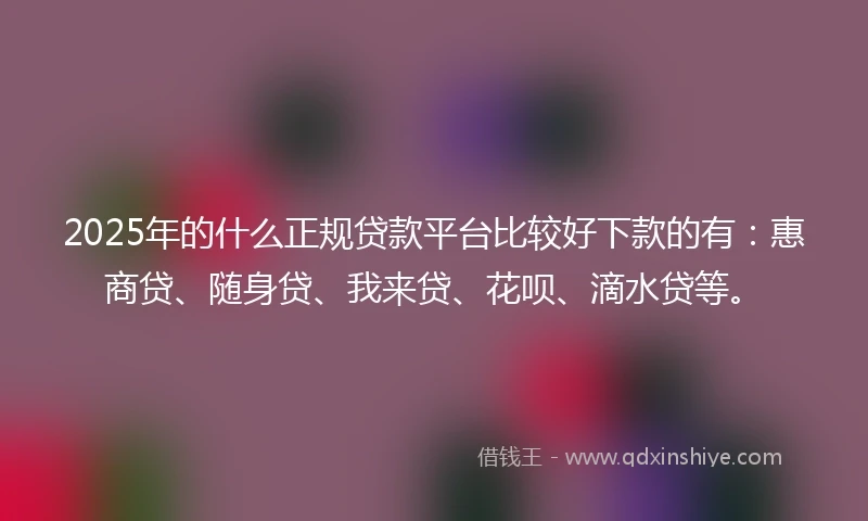 2025年的什么正规贷款平台比较好下款的有：惠商贷、随身贷、我来贷、花呗、滴水贷等。