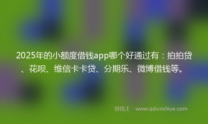 2025年的小额度借钱app哪个好通过有：拍拍贷、花呗、维信卡卡贷、分期乐、微博借钱等。