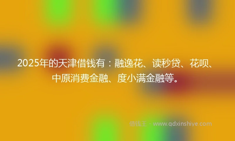 2025年的天津借钱有:融逸花、读秒贷、花呗、中原消费金融、度小满金融等。