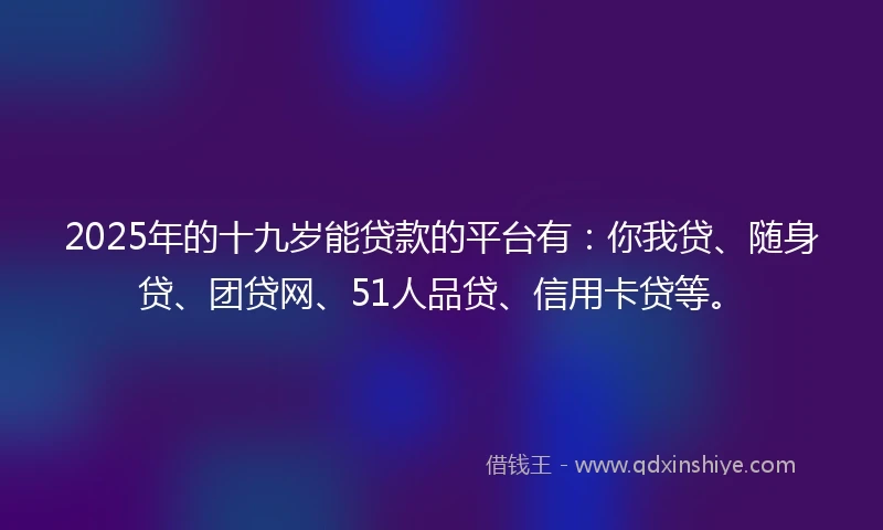 2025年的十九岁能贷款的平台有：你我贷、随身贷、团贷网、51人品贷、信用卡贷等。