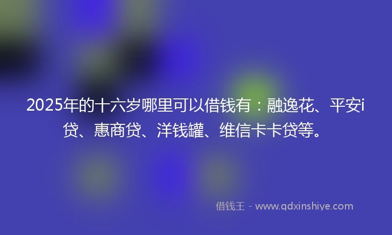 2025年的十六岁哪里可以借钱有：融逸花、平安i贷、惠商贷、洋钱罐、维信卡卡贷等。