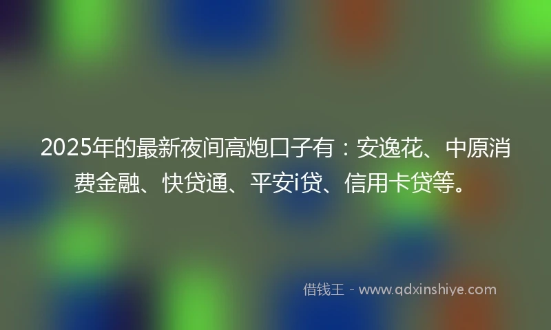 2025年的最新夜间高炮口子有：安逸花、中原消费金融、快贷通、平安i贷、信用卡贷等。