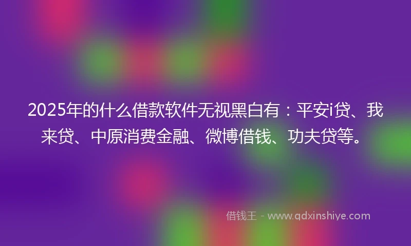 2025年的什么借款软件无视黑白有：平安i贷、我来贷、中原消费金融、微博借钱、功夫贷等。