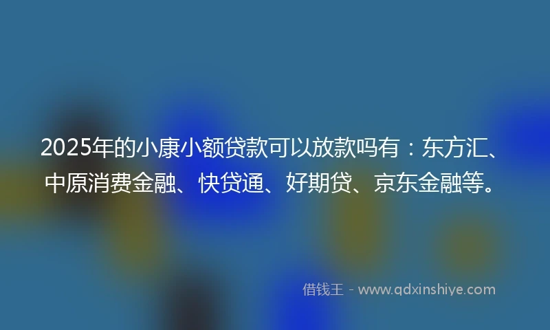 2025年的小康小额贷款可以放款吗有：东方汇、中原消费金融、快贷通、好期贷、京东金融等。
