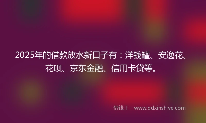 2025年的借款放水新口子有：洋钱罐、安逸花、花呗、京东金融、信用卡贷等。