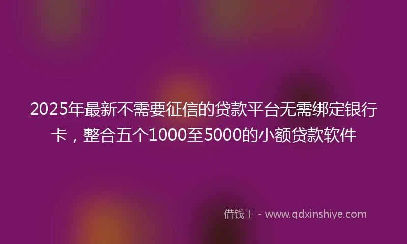 2025年最新不需要征信的贷款平台无需绑定银行卡，整合五个1000至5000的小额贷款软件