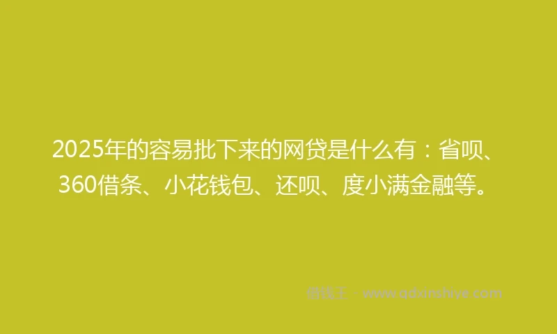 2025年的容易批下来的网贷是什么有：省呗、360借条、小花钱包、还呗、度小满金融等。