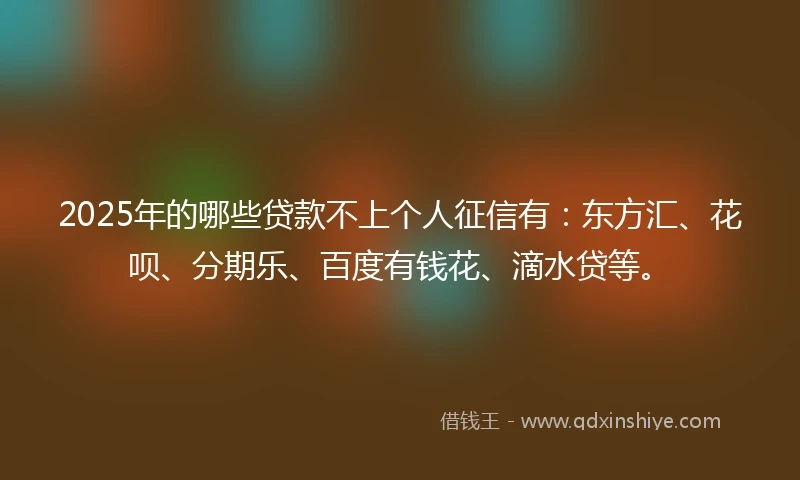 2025年的哪些贷款不上个人征信有：东方汇、花呗、分期乐、百度有钱花、滴水贷等。