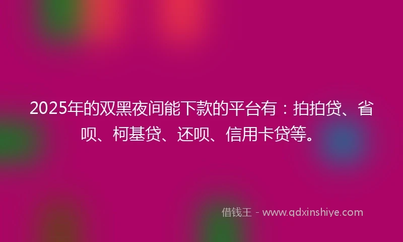 2025年的双黑夜间能下款的平台有：拍拍贷、省呗、柯基贷、还呗、信用卡贷等。