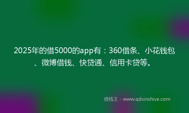 2025年的借5000的app有：360借条、小花钱包、微博借钱、快贷通、信用卡贷等。