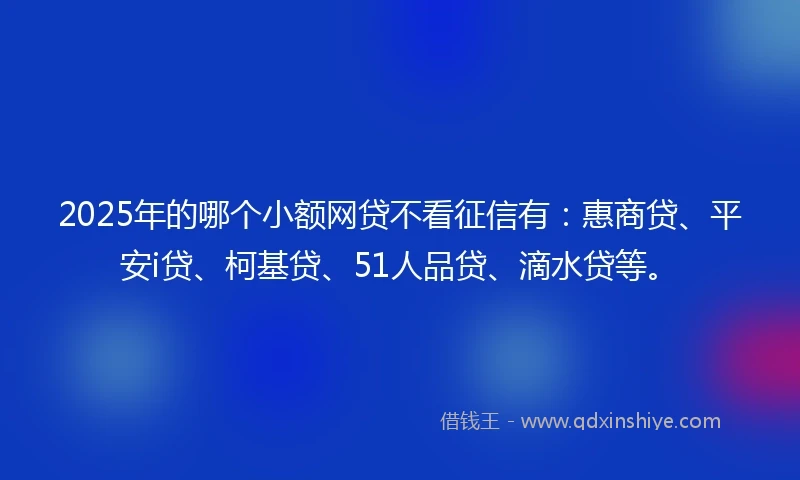 2025年的哪个小额网贷不看征信有：惠商贷、平安i贷、柯基贷、51人品贷、滴水贷等。