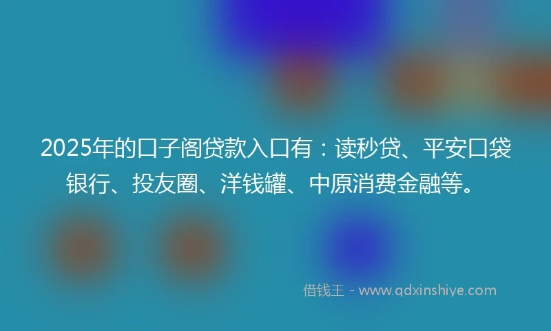 2025年的口子阁贷款入口有：读秒贷、平安口袋银行、投友圈、洋钱罐、中原消费金融等。