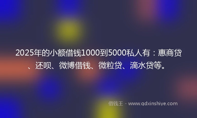 2025年的小额借钱1000到5000私人有：惠商贷、还呗、微博借钱、微粒贷、滴水贷等。