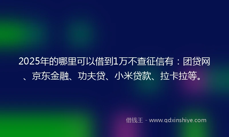2025年的哪里可以借到1万不查征信有：团贷网、京东金融、功夫贷、小米贷款、拉卡拉等。